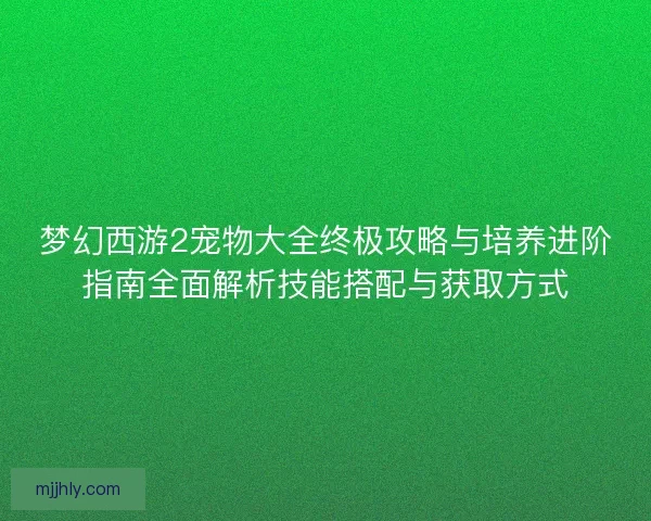 梦幻西游2宠物大全终极攻略与培养进阶指南全面解析技能搭配与获取方式