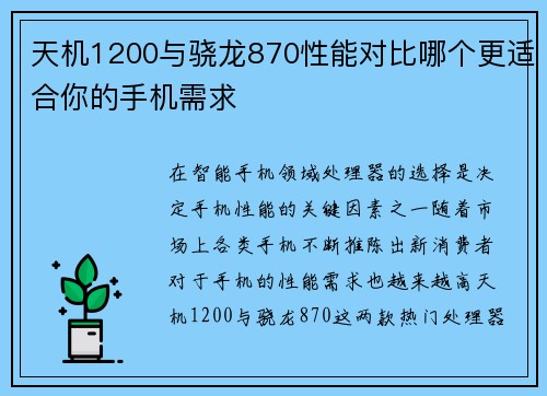 天机1200与骁龙870性能对比哪个更适合你的手机需求